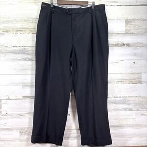 Eddie Domani Dark Gray Super 120s Fratelli Wool Pleated Cuffed Dress Pants 37x27